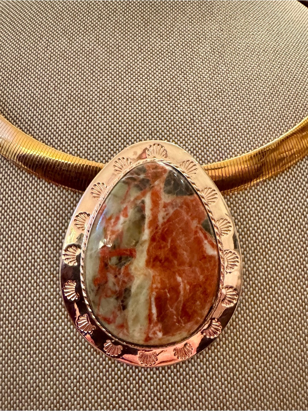 Copper Statement Orange-Green Jasper Pendant